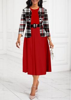 Color:Red;Size:S;Size:M;Size:XXL;Package Contents:1 X Dress , 1 X Cardigan , 1 X Belt;Occasion:Work;Style:Elegant; 1940s Winter Fashion, Winter Fashion Plus Size, Dress And Cardigan, Red Two Piece, Sukienki Plus Size, Round Neck Dress, Flowy Design, Round Neck Dresses, Fashion Plus Size