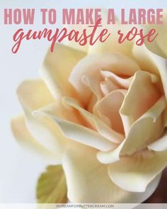 a close up of a flower with the words how to make a large gumpaste rose