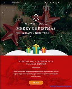 a merry christmas and happy new year holiday season greeting card with presents on the tree