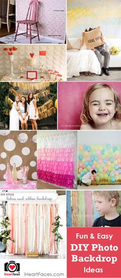 a collage of photos with pink and white decor