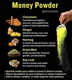 Money Powder Recipe, Blockbuster Spell Herbs, Return To Sender Spell Herbs, Money Herbs Magic, Money Oil Recipe Witchcraft, Money Powder, Money Herbs, Money Spells Magic, Diy Doll House Kitchen