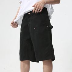 Step up your casual style game with these elevated shorts. This provide the comfort you crave without sacrificing a polished, put-together look. The tailored fit flatters your natural silhouette, while the waistband and functional pockets ensure you stay relaxed and confident throughout the day. Whether you're heading to the office or enjoying a weekend getaway, these versatile pants are the perfect choice. Pair them with a crisp button-down for a refined workwear look or a simple tee for a laid Male Overalls, Knee Length Denim Shorts, Denim Shirt With Jeans, Summer Shorts Denim, Men's Korean Style, Simple Tees, Shorts Summer, Loose Jeans, Men's Wear