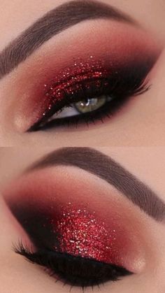 Red And Black Eye Makeup, Black And Red Makeup, Black Makeup Looks, Red Makeup Looks, Maquillage Yeux Cut Crease, Black Eye Makeup, Prom Eye Makeup