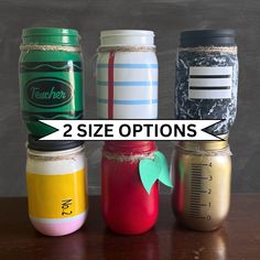 there are four different types of mason jars on the table with text overlay that says, 2 size options