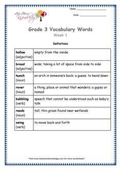 grade 3 word work with the words in english and spanish