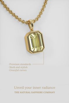 Step into the world of luxury with our stunning Emerald-Cut Yellow Sapphire Pendant, weighing 5.39 carats and set in 14K White Gold. This exquisite piece showcases the perfect blend of modern design and timeless sophistication, aligning with 2024's top jewelry trends. Whether you're seeking the ultimate wedding jewelry or a bespoke, fairy tale-inspired accessory, this gemstone pendant radiates the grace of a princess pendant and the allure of celebrity jewelry. Crafted for those who appreciate fine jewelry with a contemporary touch, this pendant is truly a statement of aesthetic beauty and elegance. Yellow Sapphire Pendant, Celebrity Jewelry, Aesthetic Beauty