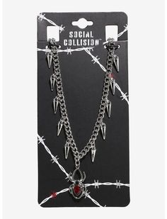 Social Collision Spider Spike Charm Necklace | Hot Topic Rock Band Costumes, Band Costumes, Alt Style Outfit, Boy Jewelry, Kitty Room, Edgy Necklace, Hello Kitty Room Decor, Hello Kitty Rooms, Edgy Accessories