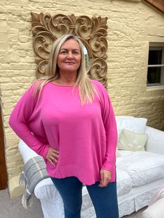 Naples Relaxed Batwing Ribbed Long Sleeves Jumper Hot Pink Naples, Baby Pink, Spring Fashion, Feathers