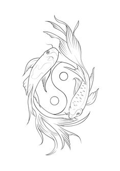 two koi fish in a circle with the letter s on it's side