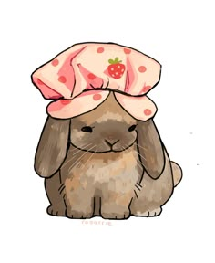 a drawing of a rabbit wearing a strawberry hat