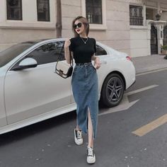 Fake Products, Long Jean Skirt, Korean Casual Outfits, Everyday Fashion Outfits, Pink Body, Casual Day Outfits, Korean Fashion Trends, Dynamic Design, Fashion Mistakes