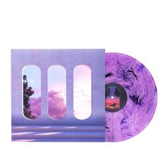 an image of a purple vinyl album cover with trees and clouds in the window sill