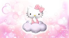 a hello kitty sitting on top of a cloud