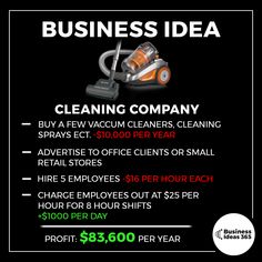 a black and white flyer with the words business idea cleaning company, $ 350 per year