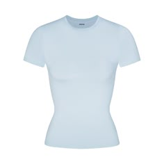 SOFT SMOOTHING SEAMLESS T-SHIRT | CELESTE Simple Fitted Tops, Shein Shirts, Light Blue Shirt, Blue Shirts, Light Blue Top, Lounge Top, Shirts Cute, Under Clothing, Clothes Wishlist