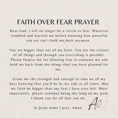 an old paper with the words faith over fear prayer