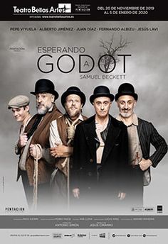 a movie poster for the film godot with five men in top hats and canes