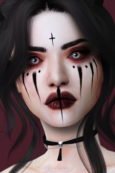 𝔓𝔯𝔞𝔩𝔦𝔫𝔢: Boo!! Hello there! For this set, I’ve worked 4... Lilith Inspired Makeup, Halloween Japanese Costumes, Sucubus Makeup, Cross Makeup Look, Sucubus Costume, Dark Witch Makeup Halloween, Simple Cute Halloween Makeup, Demon Make Up, Dark Make Up