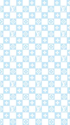 a blue and white checkered pattern with symbols