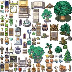 an assortment of different types of trees and shrubs in various shapes, sizes, and colors