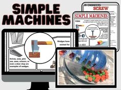 a computer screen with the words simple machines on it and an image of gummy bears