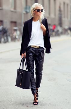 Black And White Outfit, Look Jean, Style Blazer, Looks Street Style, Outfit Trends, Leather Trousers