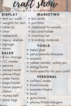 the ultimate craft show checklist for beginners to make their own crafts and crafts