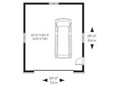 the floor plan for a garage with an overhead door and two car spaces on each side