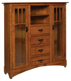 a large wooden cabinet with drawers and doors