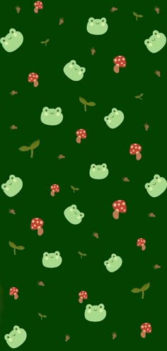 a green background with toad and mushrooms on it