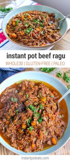 instant pot beef ragu with carrots and parsley in a bowl