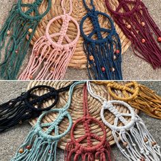 several different colors of macrame on the ground