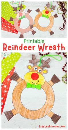 printable reindeer wreath craft for kids to make