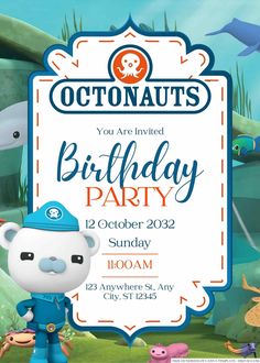 an octonauts birthday party with a cute bear and fish theme on the front