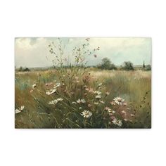 an oil painting of flowers in a field