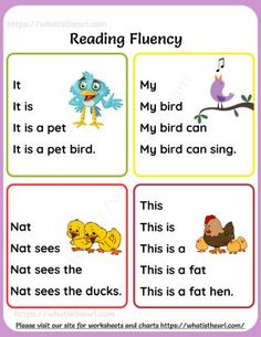 reading flueny worksheet with pictures and words to help students learn how to read