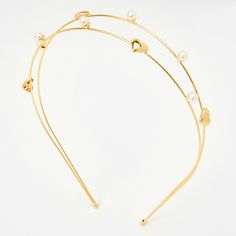 Claire's Pearl Heart Gold Double Row Headband