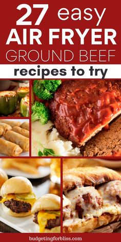 different types of air fryer ground beef are shown in this collage with text overlay