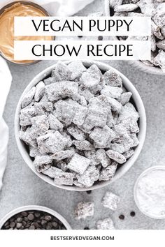 vegan puppy chow recipe in a white bowl