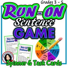 a spin and task game with the words run - on sentence in front of it