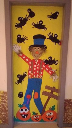 a door decorated to look like a scarecrow