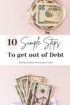 money in a pocket with the words, 10 simple steps to get out of debt