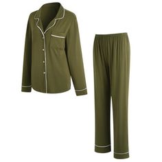 Womens Terno Pajama Set Soft PJ Long Sleeve Size: M, Color: Green | Alwyn Home Andrina Womens Pajama Set Button Down Sleepwear Long Sleeve Nightwear Long Pants Pj Set S-XXL Polyester | 34 H x 44 W in | Wayfair House Clothes, Lounge Dress, Womens Pyjama Sets, Gifts For Your Mom, Pajama Set Women, Pyjama Set, Pj Sets, Sleepwear Women, Long Pants