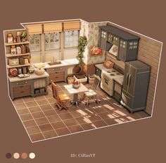 Kitchen Layout Double Galley, Sims 4 Houses Interior No Cc, Kitchen Layout Ideas L Shaped, Sims 4 Room Designs, Cute Sims House, Sims 4 Ideas House, Sims House Interior, Sims Decor Ideas