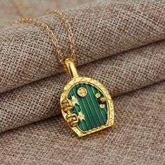 Gold Hobbit Hole, Lord Of The Rings Pendant Locket Necklace - Green Door Green Charms Jewelry Perfect For Gifts, Green Alloy Jewelry For Gift, Green Jewelry With Adjustable Chain For Anniversary, Green Jewelry With Adjustable Chain Gift, Green Adjustable Chain Jewelry For Anniversary, Green Metal Necklaces With Charms, Green Metal Necklace With Charms, Vintage Green Personalized Jewelry, Vintage Personalized Green Jewelry