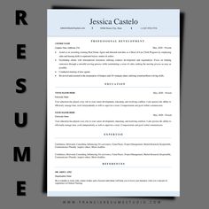 a professional resume template for an office worker in blue and white colors, with the words professional