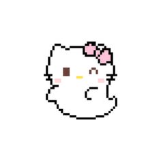 the hello kitty face is made up of squares and pixels, with pink bows on it's head