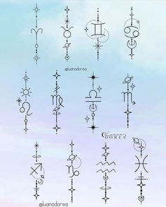 an image of different symbols on a sky background