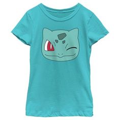 Gotta catch 'em all! Get lost in the iconic world of Pokémon cards, video games, TV shows, and more with these adorable new officially licensed tees for the whole family featuring your favorite Pokémon! This fun girls' tee features a cute graphic of the beloved Pokémon, Bulbasaur, winking across the front. Grab one of these new Pokémon tees today and be the envy of all your friends! T Shirt Pokemon, Pokemon Bulbasaur, Face Graphic, Girls Graphic Tee, New Pokemon, Graphic Tee Design, Blue Tee, Pokemon Cards, Green Apple