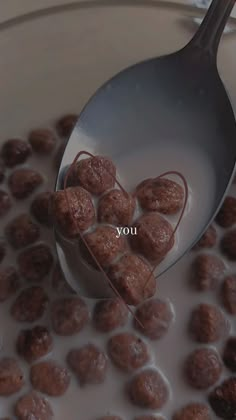 a spoon with some chocolate balls in it and the word you on top of them